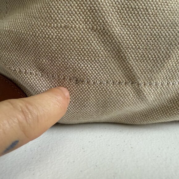 Vintage Tory Burch Canvas Leather Tote Bag Women's Beige Brown Gold-Tone Logo - Picture 8 of 16